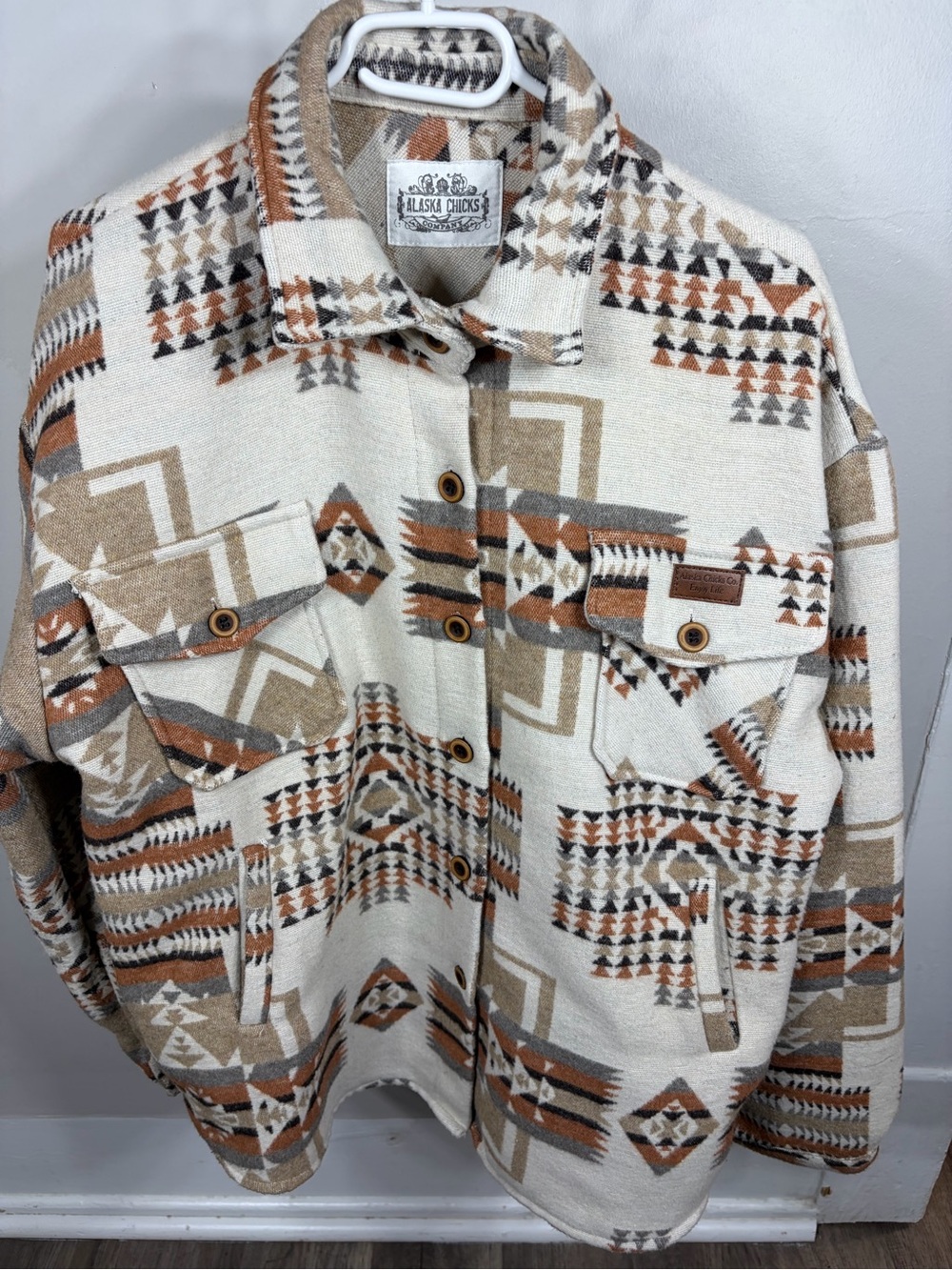 Alaska Chicks Co Aztec Print Shacket Western Boho Oversized Jacket